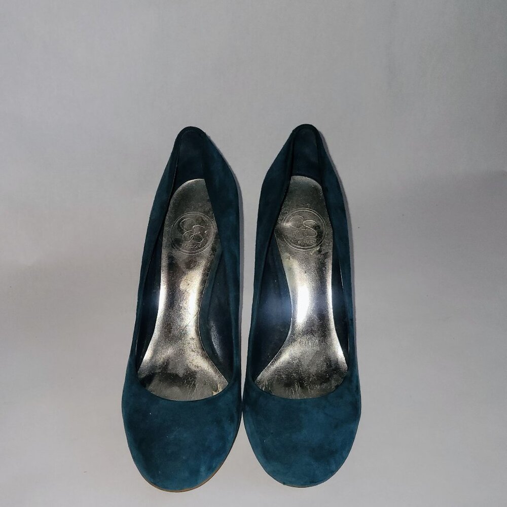 Jessica Simpson Oscar Heels in Dark Teal Suede. Size 8.5